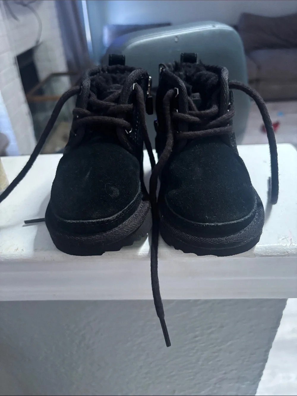 UGG Kids Black Suede Lace-Up Ankle Boots